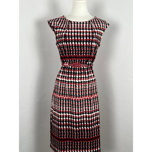 RETRO-STYLE  RED WHITE AND BLACK MIDI KNIT DRESS  (Women Size: 6) - Picture 1 of 15